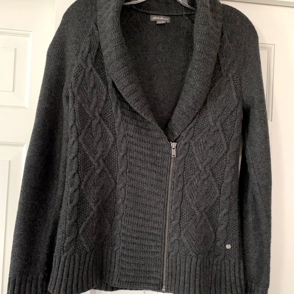 Eddie Bauer XS gray cable knit sweater.